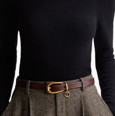 Saint Laurent CASSANDRE charm elongated buckle thin belt in leather S2596-6