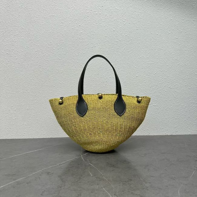 CELINE CLASSIC PANIER MINI BRAIDED TRIOMPHE in RAFFIA and CALFSKIN L10466 TAN