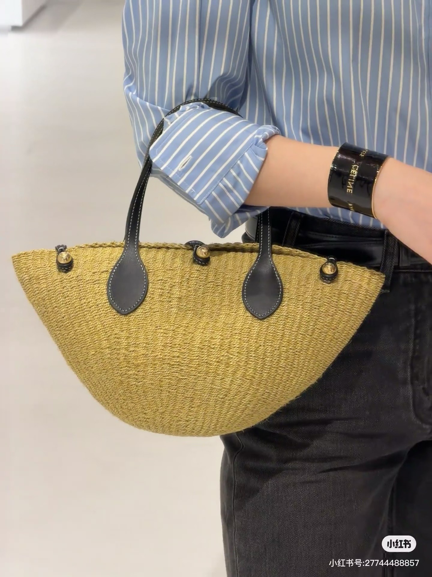 CELINE CLASSIC PANIER MINI BRAIDED TRIOMPHE in RAFFIA and CALFSKIN L10466 TAN