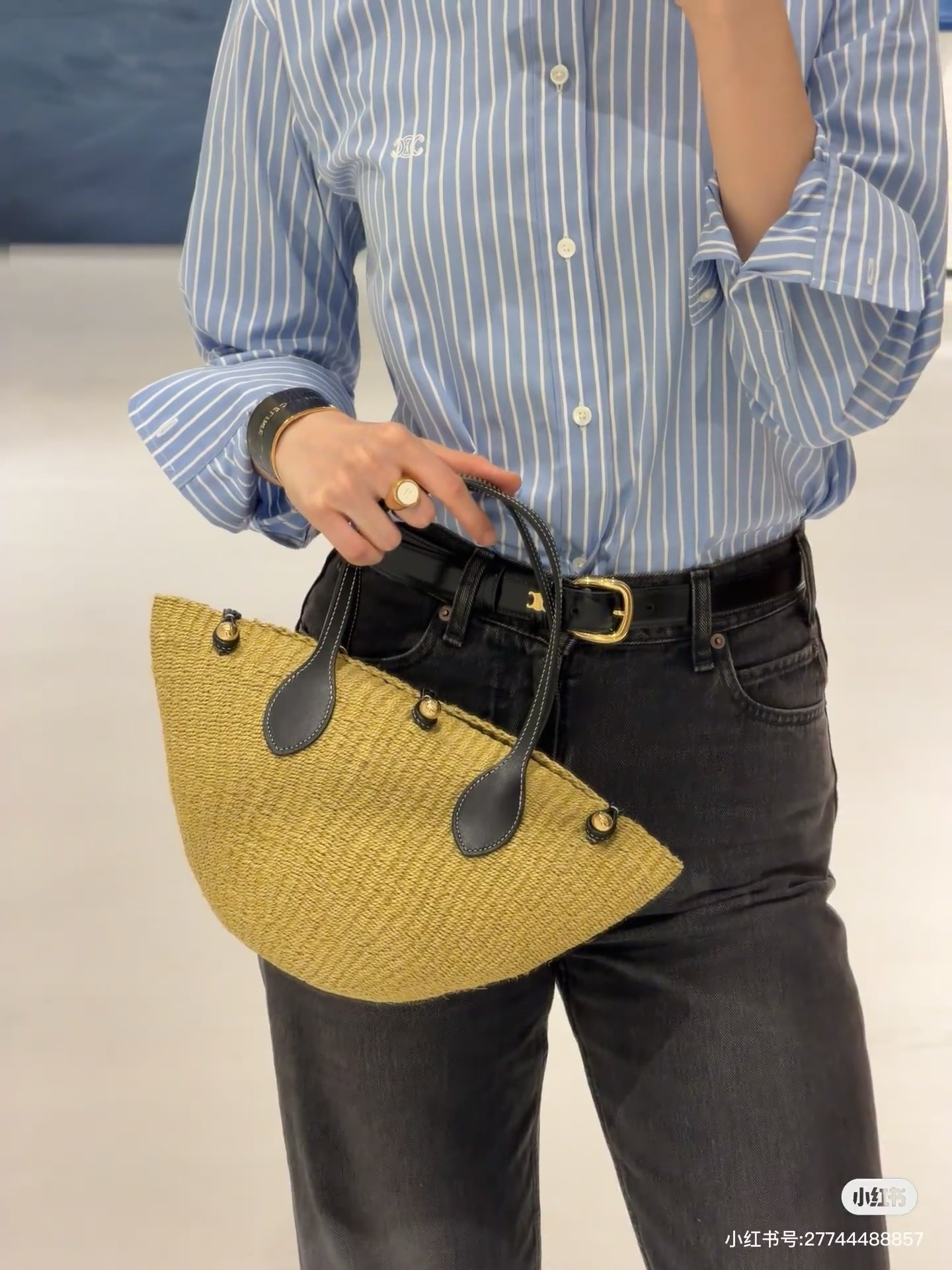 CELINE CLASSIC PANIER MINI BRAIDED TRIOMPHE in RAFFIA and CALFSKIN L10466 TAN