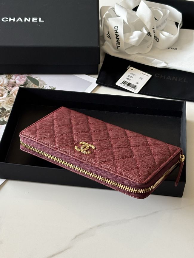 Chanel Classic Zipped Wallet AP5077 dark red