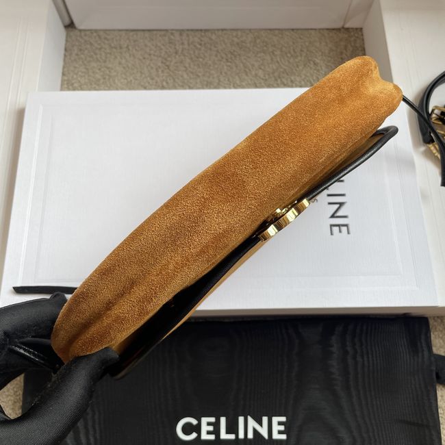 CELINE SOFT TRIOMPHE LITTLE HALFMOON IN SUEDE L103754 CAMEL & BLACK CELINE SOFT TRIOMPHE LITTLE HALFMOON IN SUEDE L103754 CAMEL & BLACK