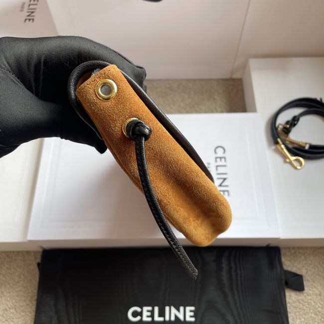 CELINE SOFT TRIOMPHE LITTLE HALFMOON IN SUEDE L103754 CAMEL & BLACK CELINE SOFT TRIOMPHE LITTLE HALFMOON IN SUEDE L103754 CAMEL & BLACK