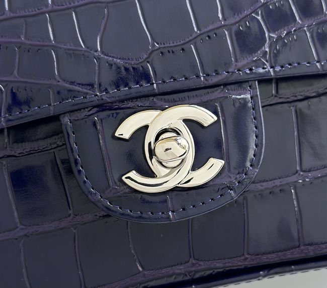Chanel MINI FLAP BAG Crocodile Embossed 1116 Dark Blue&silver Chanel MINI FLAP BAG Crocodile Embossed 1116 Dark Blue&silver