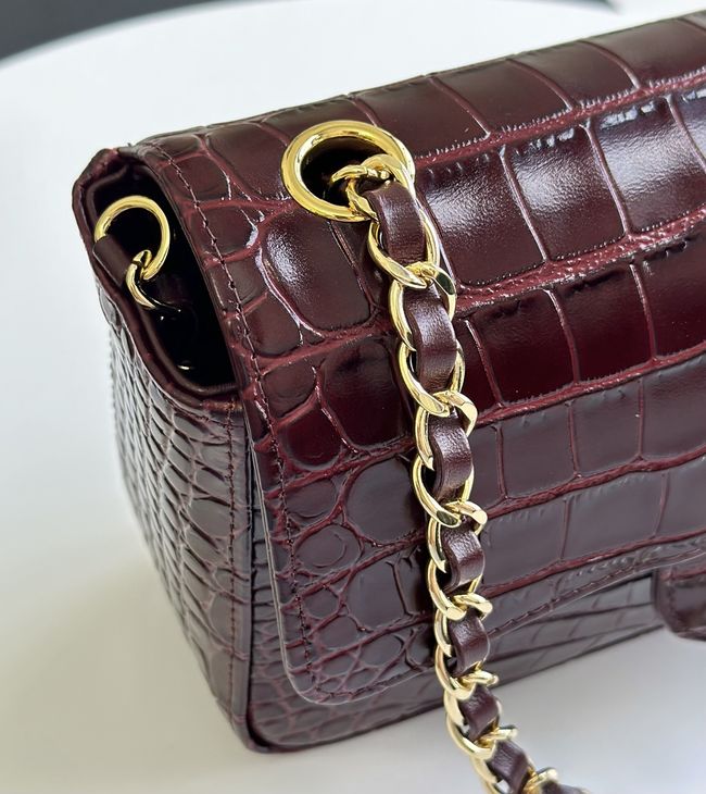 Chanel MINI FLAP BAG Crocodile Embossed 1116 Dark Burgundy&gold Chanel MINI FLAP BAG Crocodile Embossed 1116 Dark Burgundy&gold