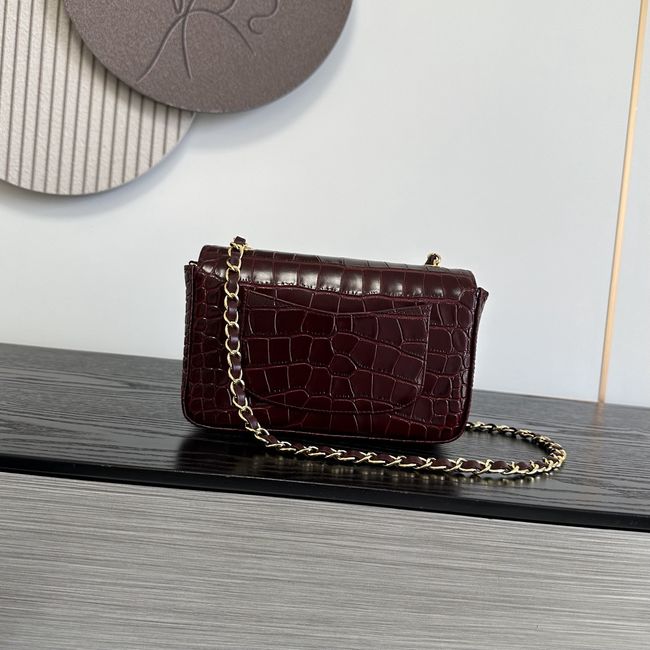 Chanel MINI FLAP BAG Crocodile Embossed 1116 Dark Burgundy&gold Chanel MINI FLAP BAG Crocodile Embossed 1116 Dark Burgundy&gold