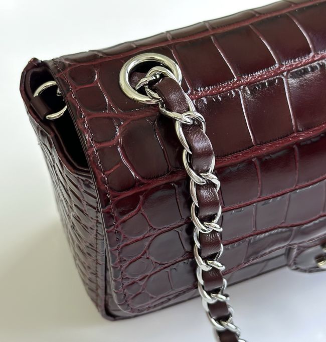Chanel MINI FLAP BAG Crocodile Embossed 1116 Dark Burgundy&silver Chanel MINI FLAP BAG Crocodile Embossed 1116 Dark Burgundy&silver
