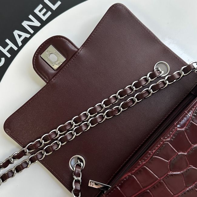 Chanel MINI FLAP BAG Crocodile Embossed 1116 Dark Burgundy&silver Chanel MINI FLAP BAG Crocodile Embossed 1116 Dark Burgundy&silver