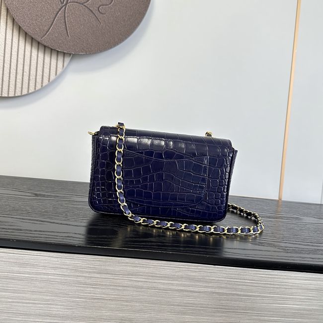 Chanel MINI FLAP BAG Crocodile Embossed 1116 Dark blue&gold Chanel MINI FLAP BAG Crocodile Embossed 1116 Dark blue&gold