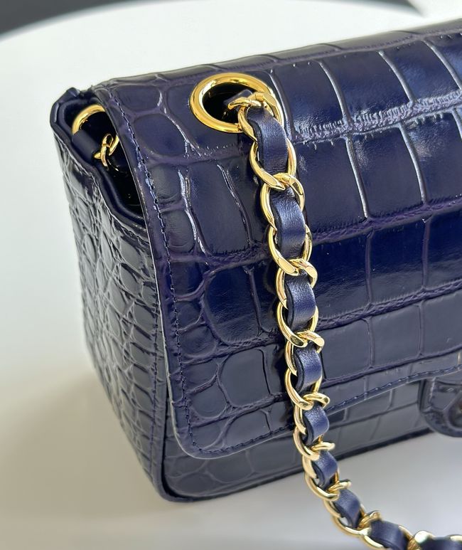Chanel MINI FLAP BAG Crocodile Embossed 1116 Dark blue&gold Chanel MINI FLAP BAG Crocodile Embossed 1116 Dark blue&gold