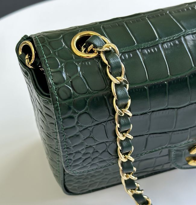 Chanel MINI FLAP BAG Crocodile Embossed 1116 Dark green&gold Chanel MINI FLAP BAG Crocodile Embossed 1116 Dark green&gold