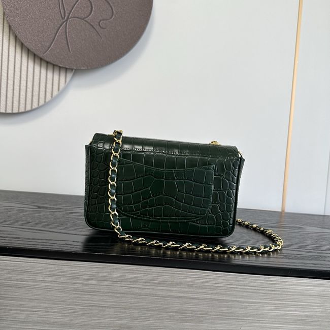 Chanel MINI FLAP BAG Crocodile Embossed 1116 Dark green&gold Chanel MINI FLAP BAG Crocodile Embossed 1116 Dark green&gold