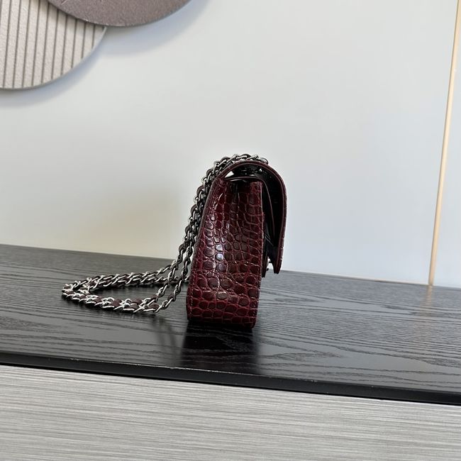 Chanel Small Flap Bag Crocodile Embossed 1112 Dark Burgundy&silver Chanel Small Flap Bag Crocodile Embossed 1112 Dark Burgundy&silver