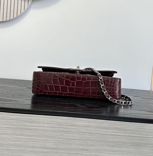Chanel Small Flap Bag Crocodile Embossed 1112 Dark Burgundy&silver Chanel Small Flap Bag Crocodile Embossed 1112 Dark Burgundy&silver