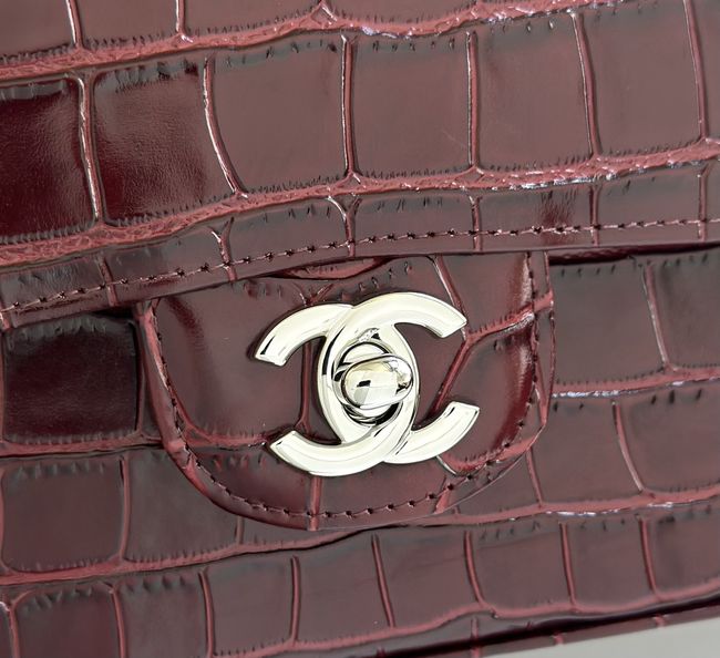 Chanel Small Flap Bag Crocodile Embossed 1112 Dark Burgundy&silver Chanel Small Flap Bag Crocodile Embossed 1112 Dark Burgundy&silver