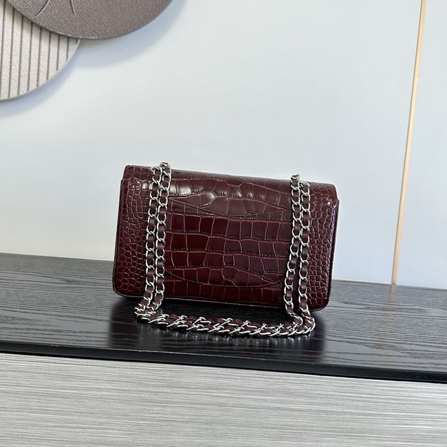 Chanel Small Flap Bag Crocodile Embossed 1112 Dark Burgundy&silver Chanel Small Flap Bag Crocodile Embossed 1112 Dark Burgundy&silver
