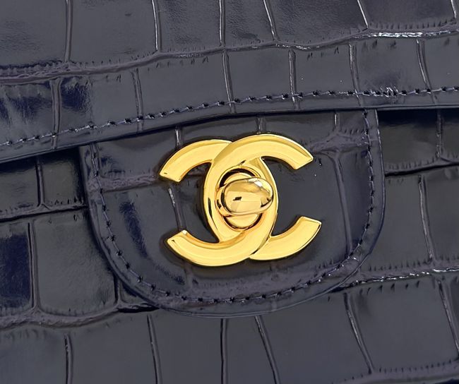 Chanel Small Flap Bag Crocodile Embossed 1112 dark blue&gold Chanel Small Flap Bag Crocodile Embossed 1112 dark blue&gold