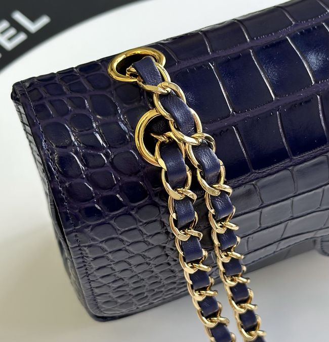 Chanel Small Flap Bag Crocodile Embossed 1112 dark blue&gold Chanel Small Flap Bag Crocodile Embossed 1112 dark blue&gold