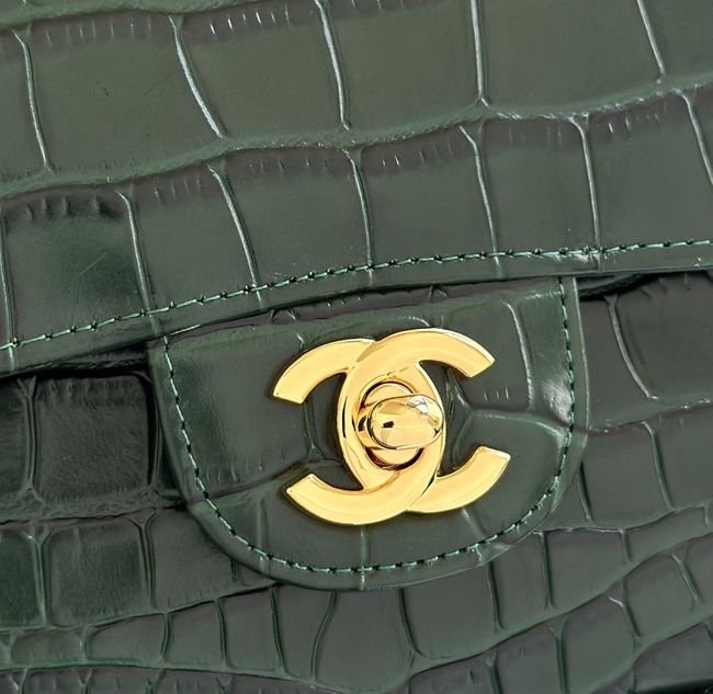 Chanel Small Flap Bag Crocodile Embossed 1112 green&gold Chanel Small Flap Bag Crocodile Embossed 1112 green&gold