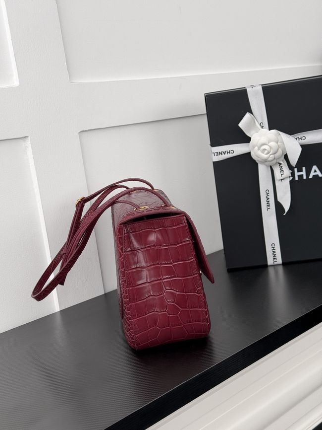 Chanel Crocodile Embossed Maxi Flap bag AS6231 Burgundy&gold-Tone Metal