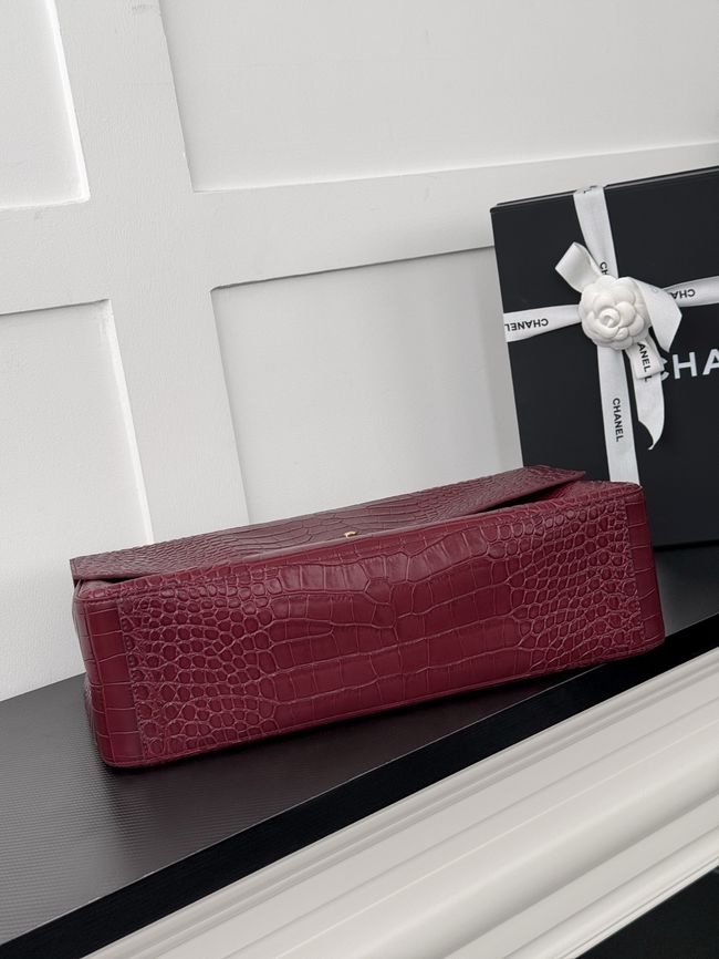 Chanel Crocodile Embossed Maxi Flapbag Calfskin AS6233 Burgundy Chanel Crocodile Embossed Maxi Flapbag Calfskin AS6233 Burgundy