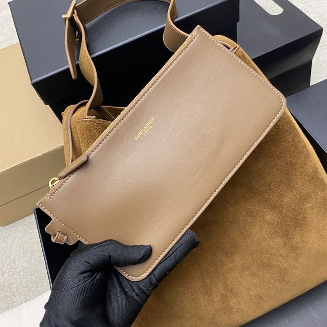 Saint Laurent LE 5 A 7 supple LARGE in suede 850545 CARAMEL COGNAC