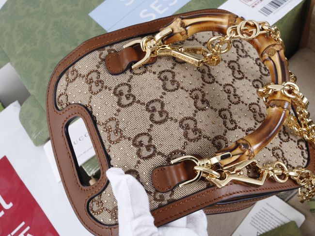 Gucci embroidered small tote bag 735116 brown Gucci embroidered small tote bag 735116 brown