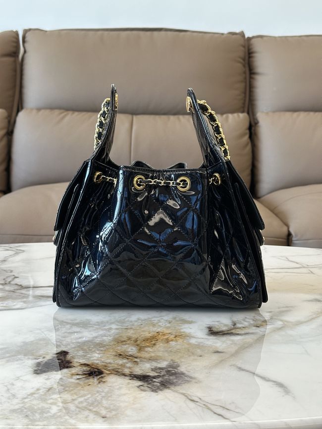 CHANEL 25 SMALL HANDBAG patent leather AS5293 black