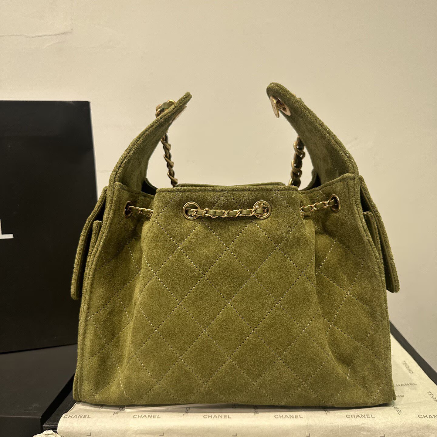CHANEL 25 Small Handbag Suede AS5293 Green