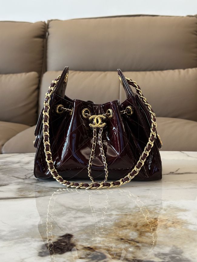 CHANEL 25 Mini Handbag patent leather AS5631 Burgundy