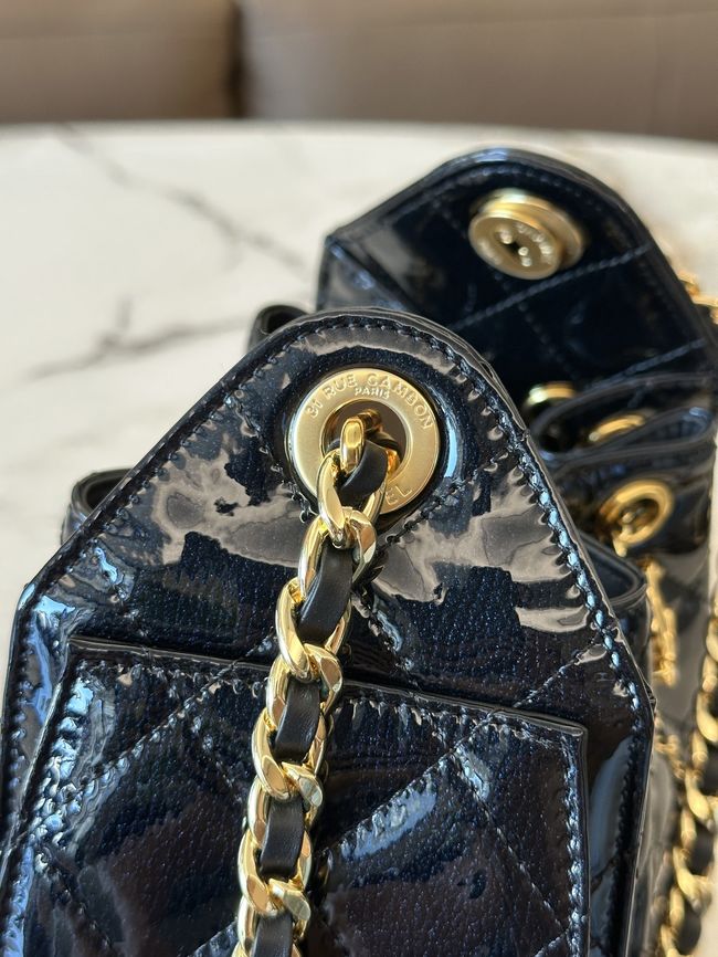 CHANEL 25 Mini Handbag patent leather AS5631 black