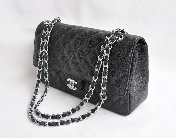 Chanel Classic 2.55 Series Black Caviar Silver Chain Quilted Flap Bag 1113 Chanel Classic 2.55 Series Black Caviar Silver Chain Quilted Flap Bag 1113
